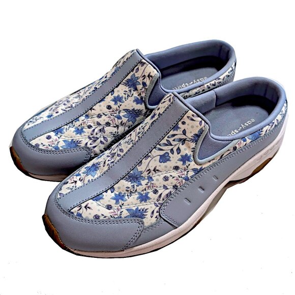 Easy Spirit Shoes - Easy Spirit Traveltime Mules 9M • Light Blue Floral Slip-On Comfort Walking Shoe